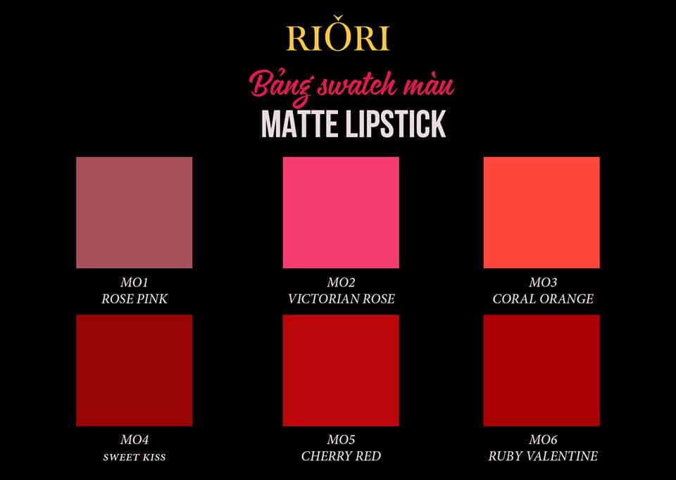 Bảng màu Son Riori Matte Lipstick